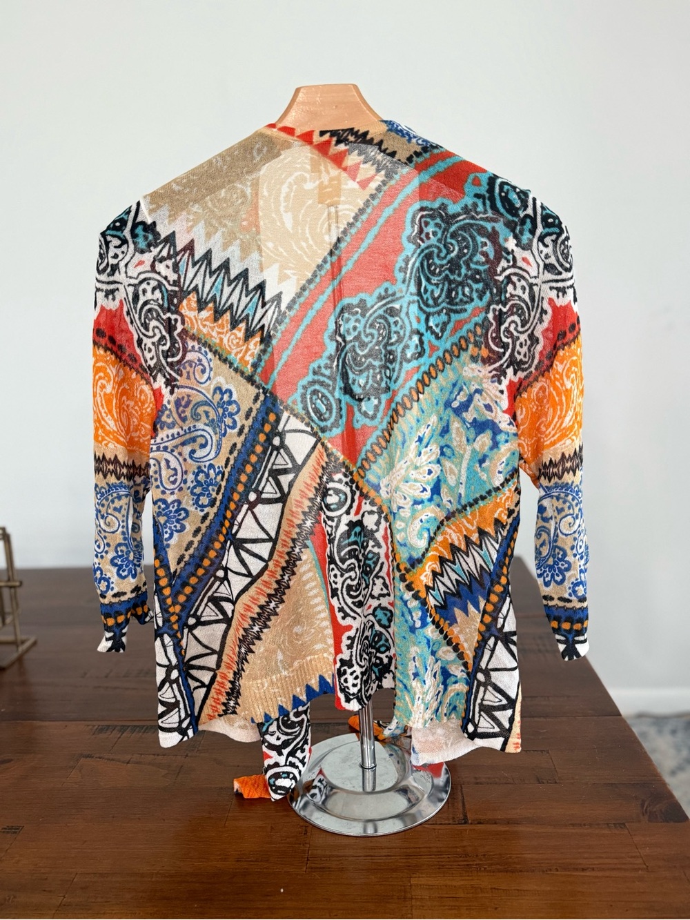 Chico’s Size 1 Colorful Paisley Open Front Lightweight Cardigan Kimono - Picture 2 of 4